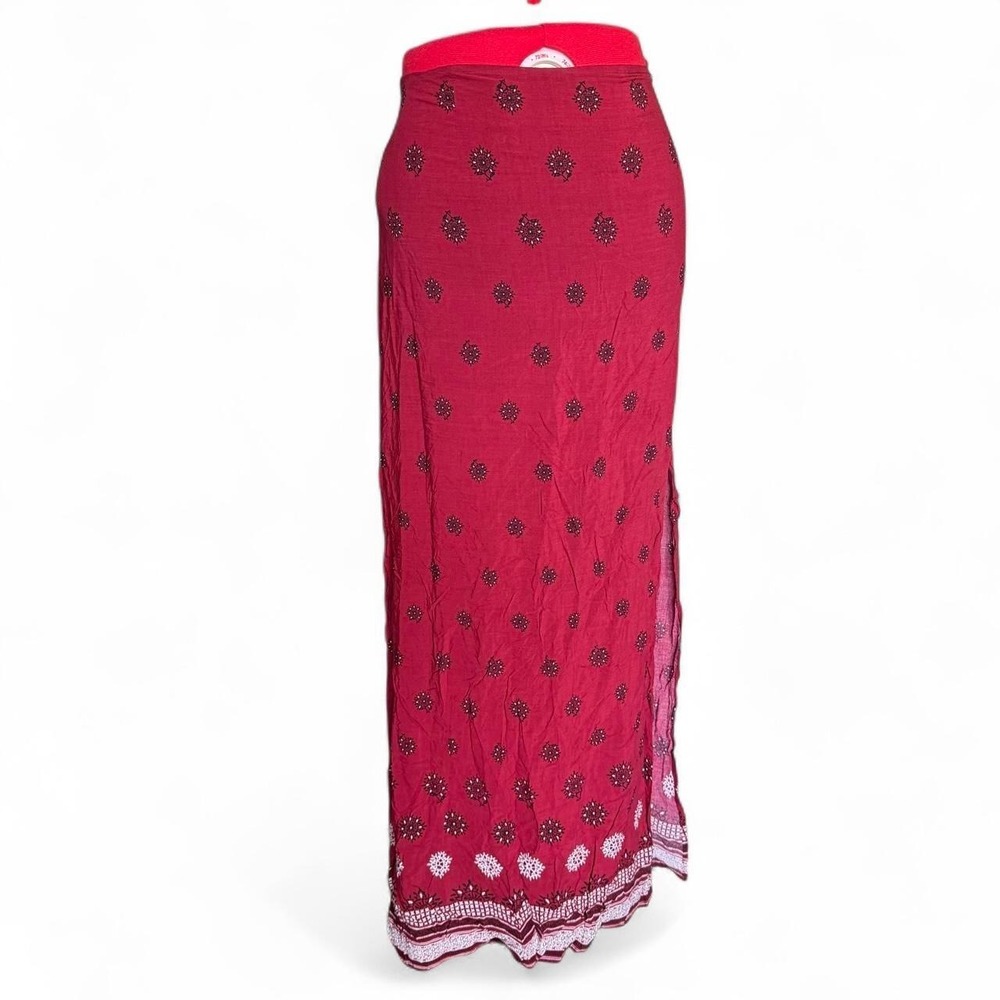 Tobi Red Maxi Skirt With Medallion Print & Double Side Slits Size Medium